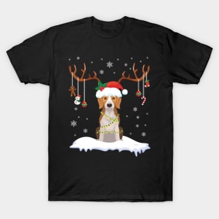 Beagle Reindeer Santa Noel Costume Dance On Snow Merry Xmas T-Shirt